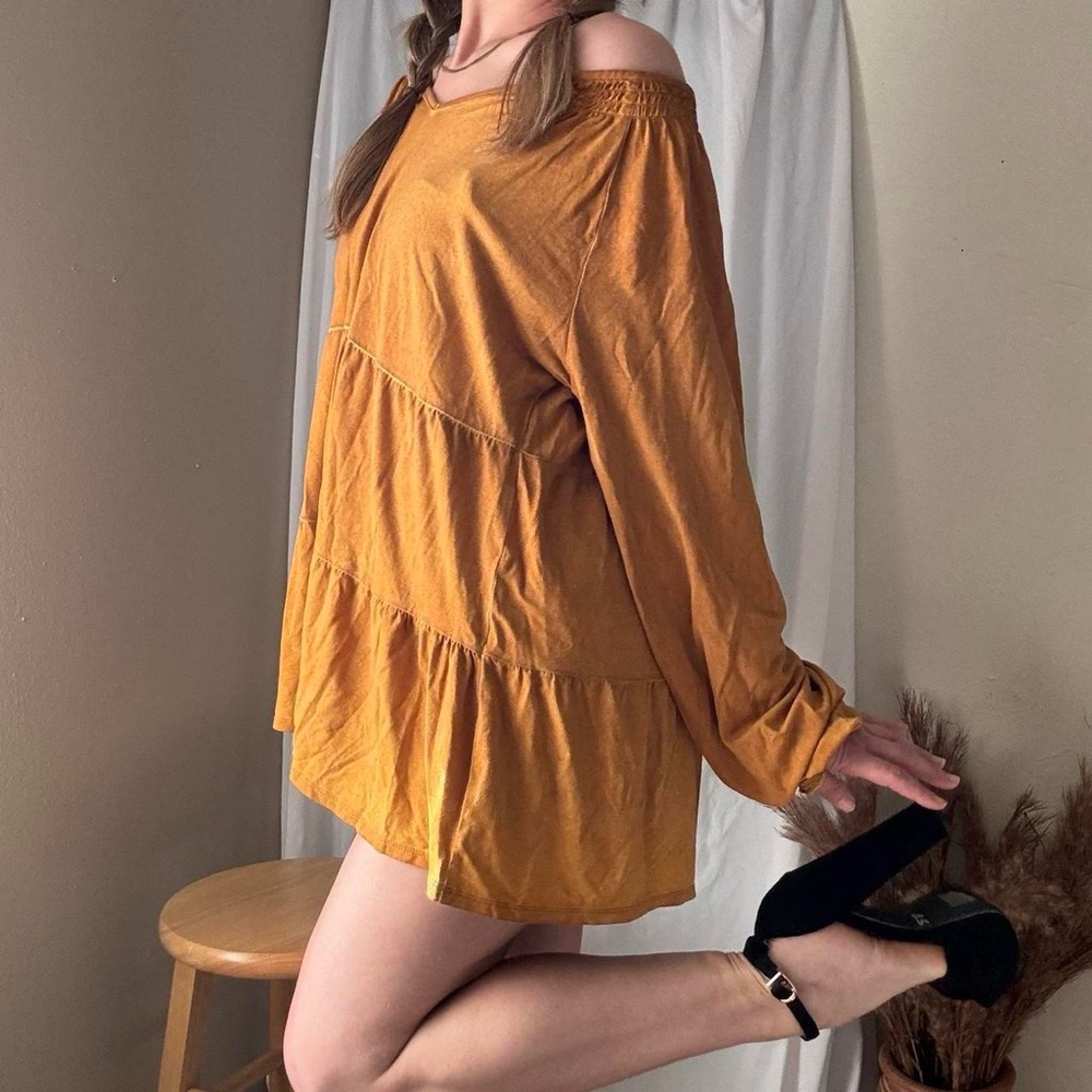 Wanderly Golden Ochre Tiered Babydoll Tunic shirt - xl